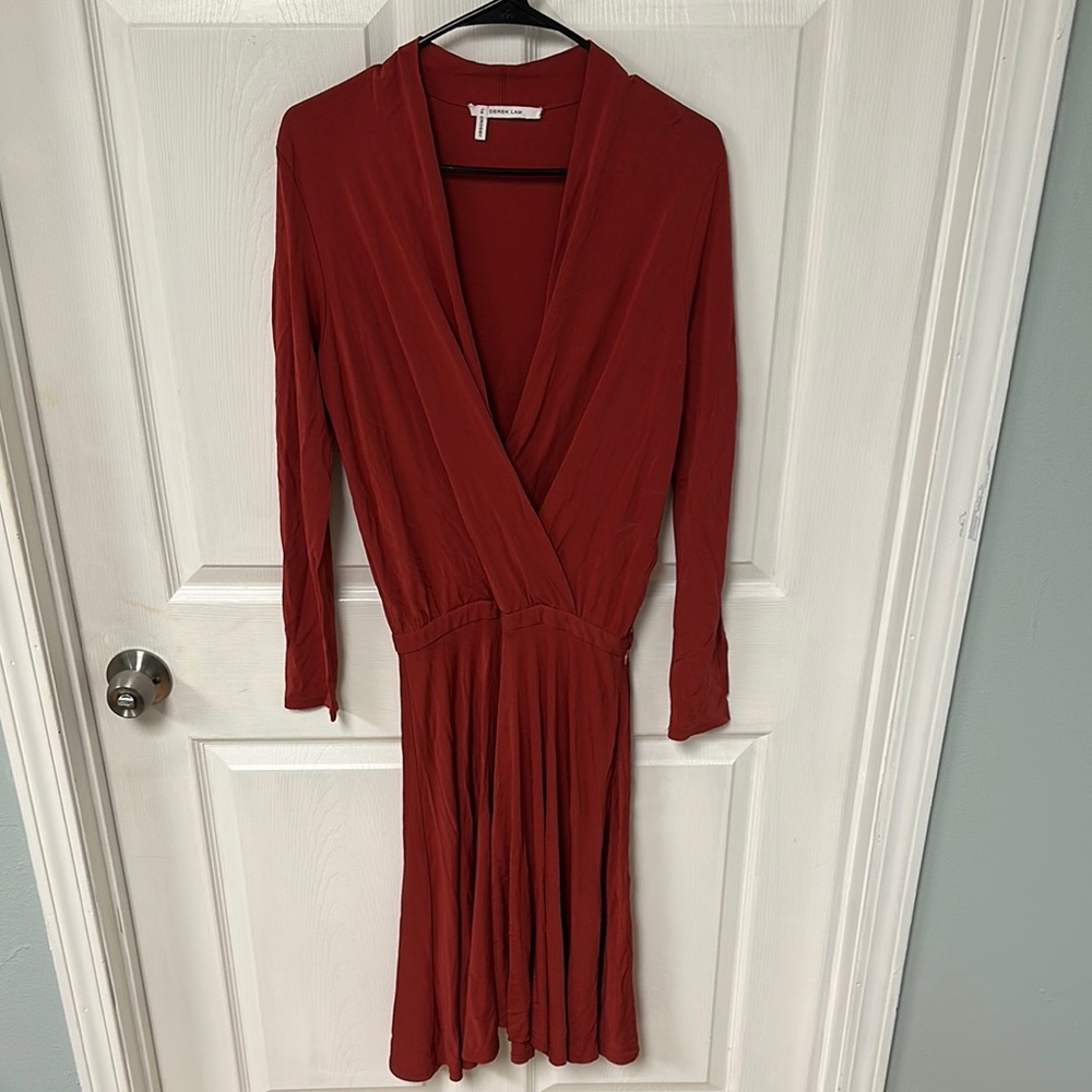 Derek Lam Red Long Sleeve Plunge Sundress